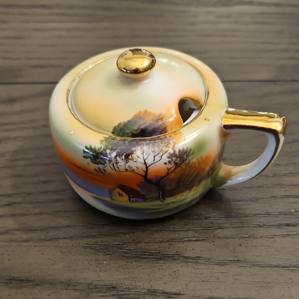 Noritake Multicolor Mustard Pot with Gold Accents - Vintage